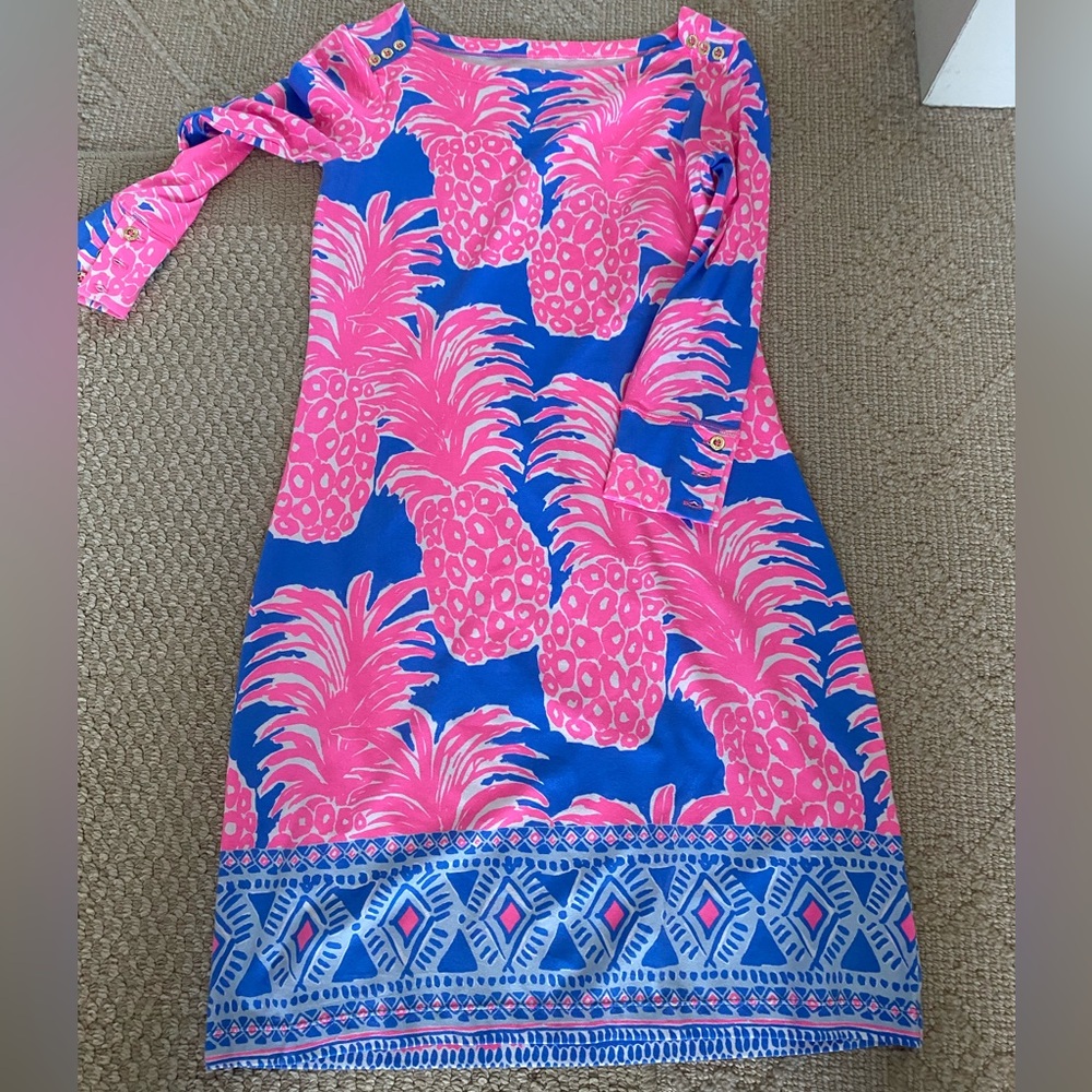 Lilly Pulitzer Pink and Blue Floral fitted dress size XS